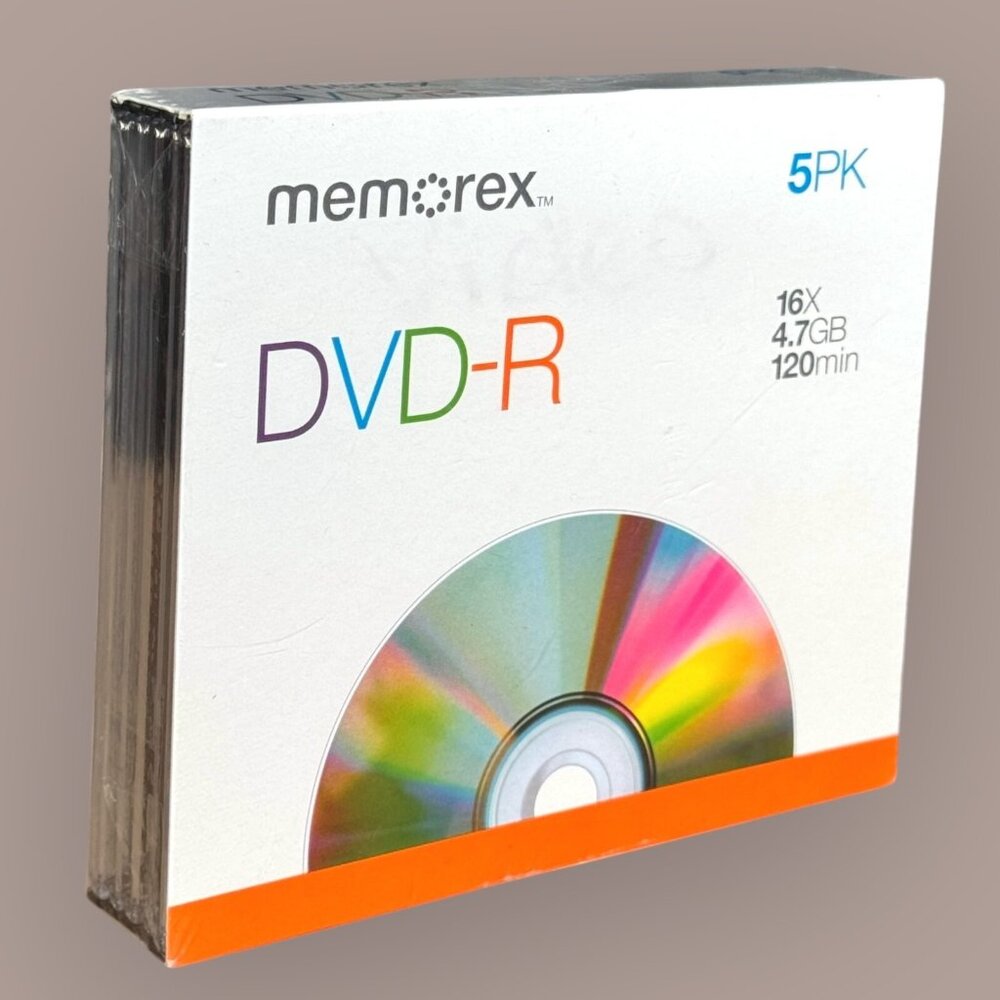 New Genuine Memorex DVD-R Blank Recordable Discs 16X 4.7GB 120Min 5-Pack w/cases